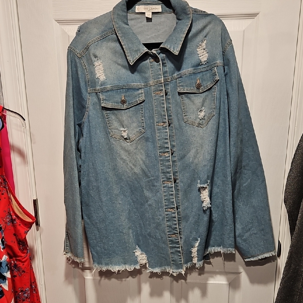 Cato Blue Distressed Jean Jacket